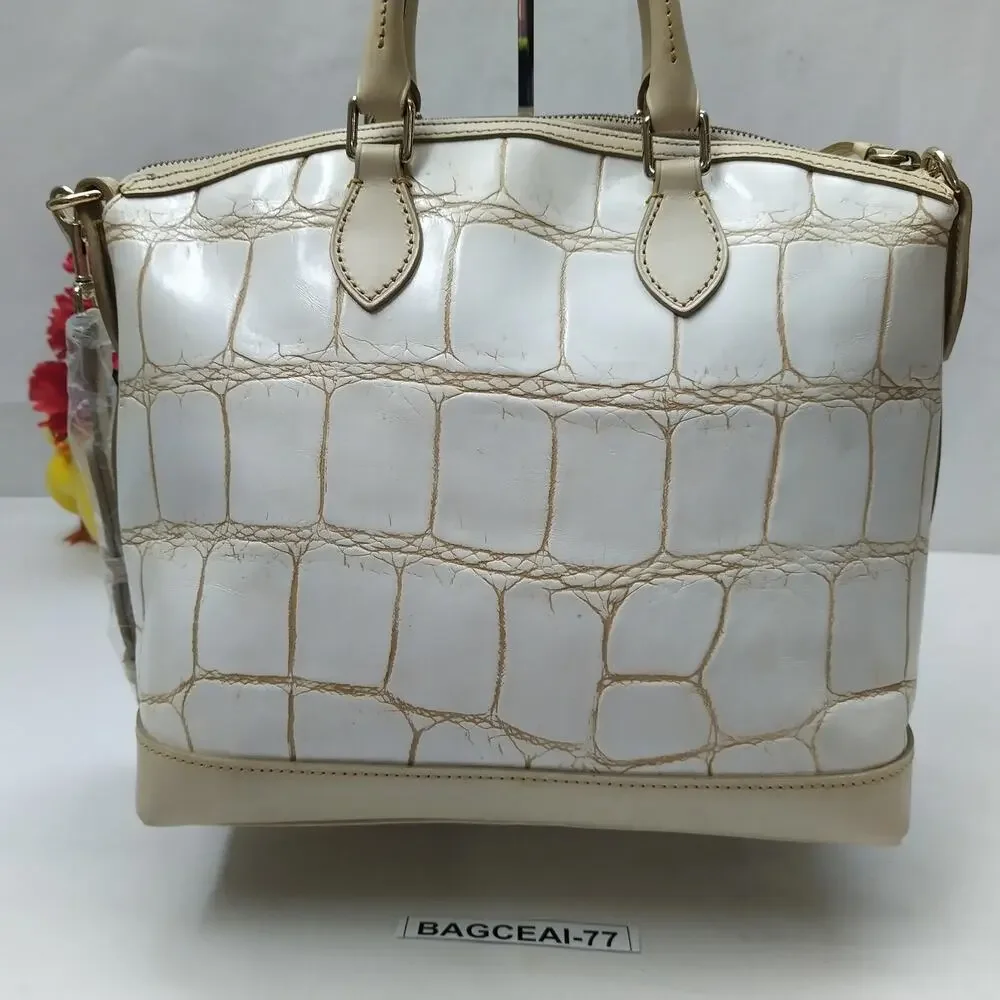 Dooney & Bourke Off White Leather Crocodile Embossed Top Handle Satchel Bag